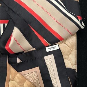 Burberry Silk Scarf with Red and Black Stripes